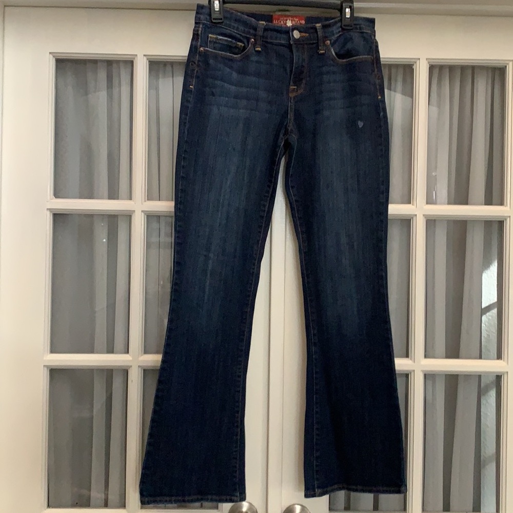 Lucky Brand Sofia Boot dark wash distressed boot cut jeans Size 8